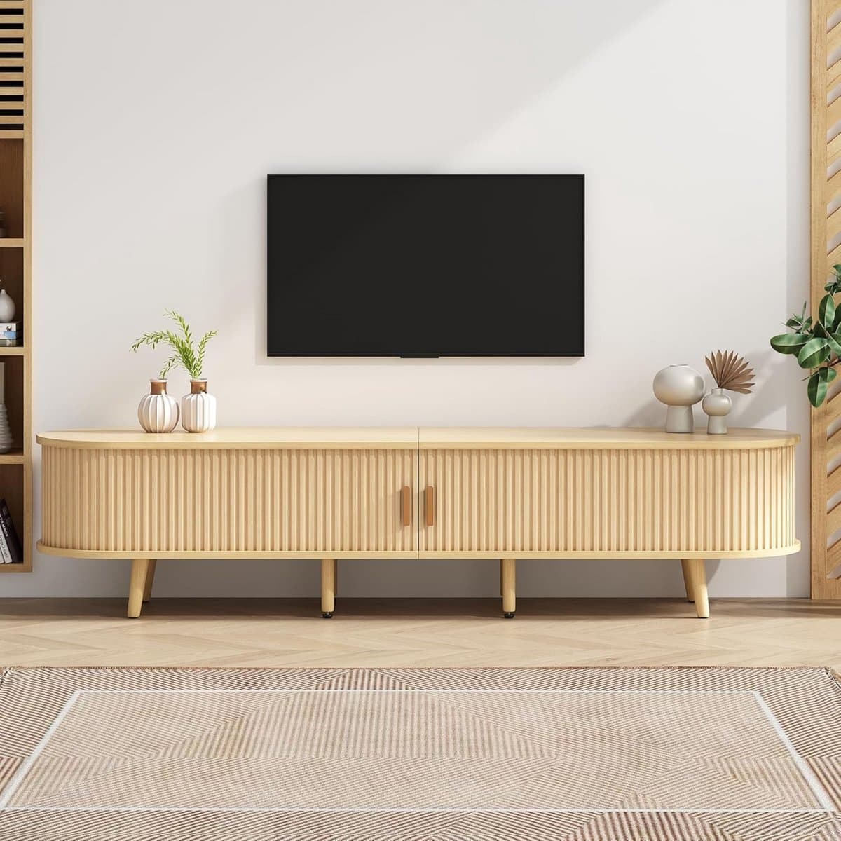 Lage TV Kast met Rond Tafelblad en Veel Opbergruimte voor 70 Inch Televisies
