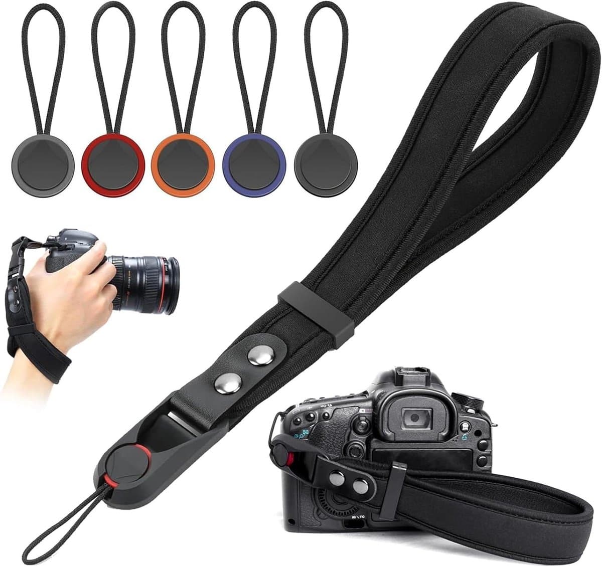 Allecto Plus - Verstelbare polsband voor camera met snelsluiting - DSLR - 305 cm totale lengte - Zwart 12.2 inch