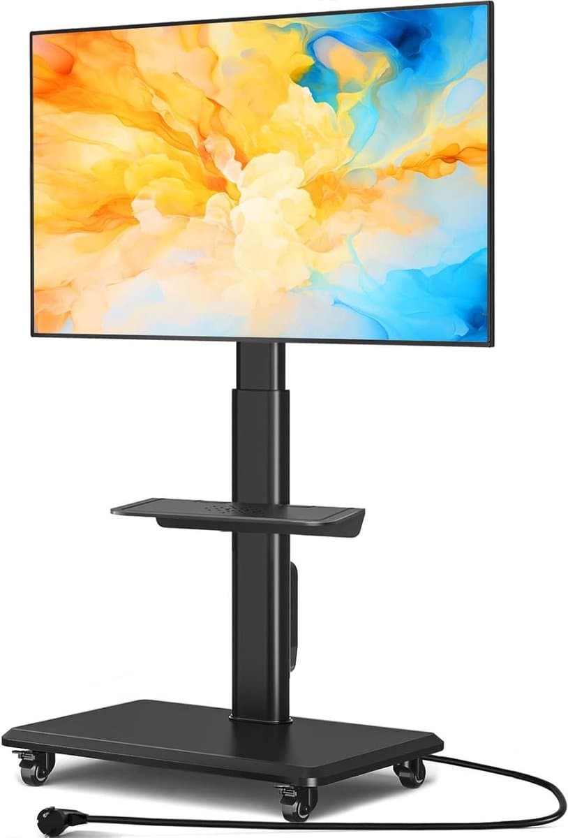 Wheeled Mobile TV Stand for 32-55 Inch TVs Swivel Rolling Stand Height Adjustable with Shelf - Max VESA 400x400mm, 35kg