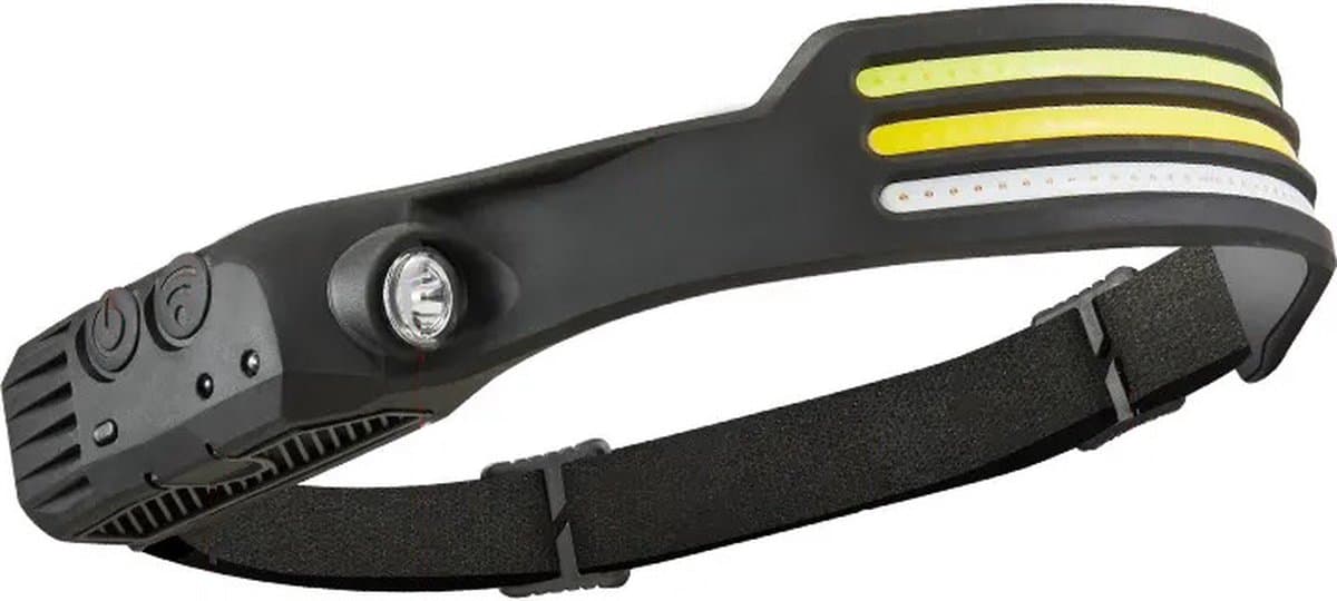 Lumiasfer - Oplaadbare hoofdlamp - 3x COB LED strips wit, geel en rood - XPE schijnwerper - bewegingssensor - waterdicht IPX4