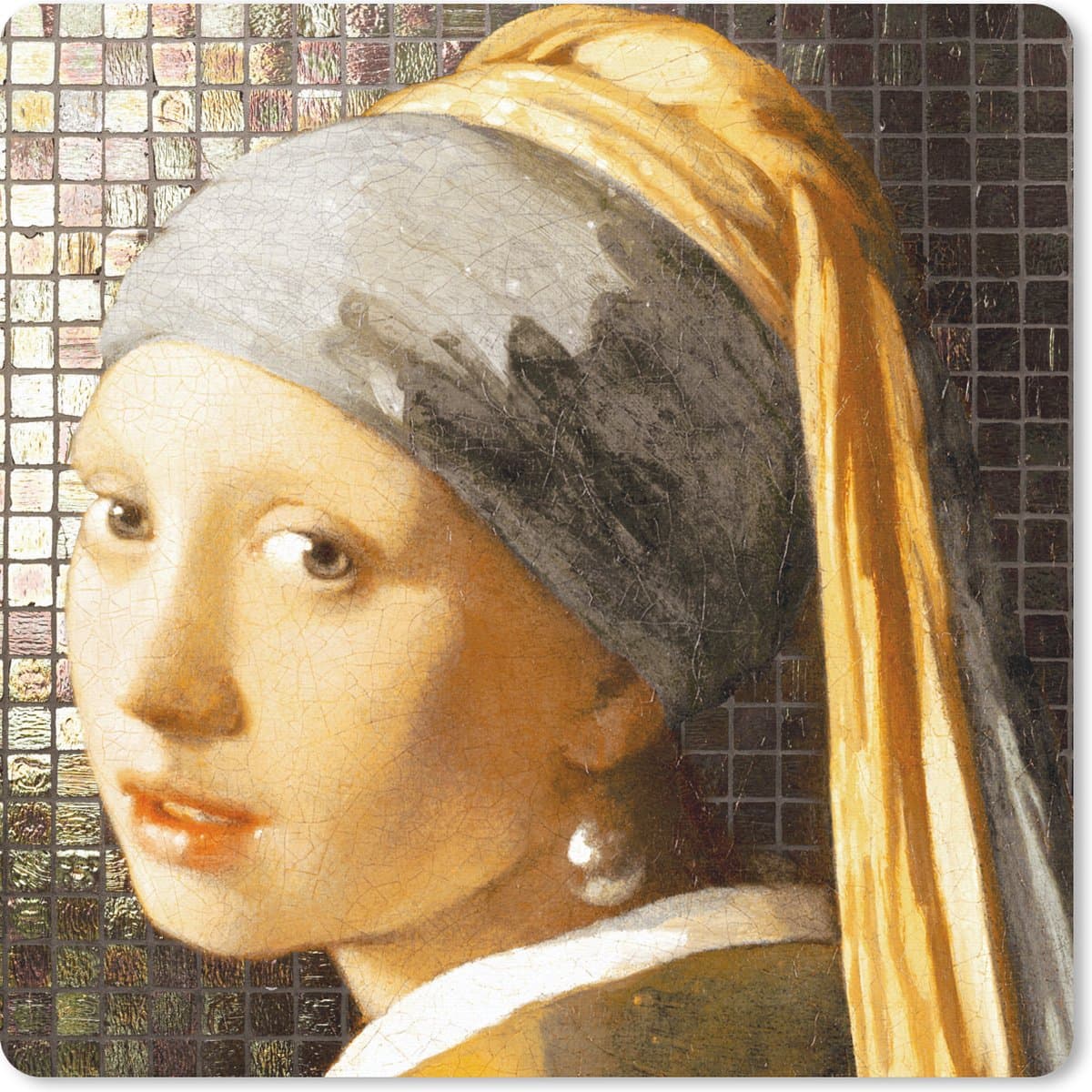 Muismat 30x30 cm - Mousepad Oude meesters - Meisje met de parel - Tegels - Muismatten