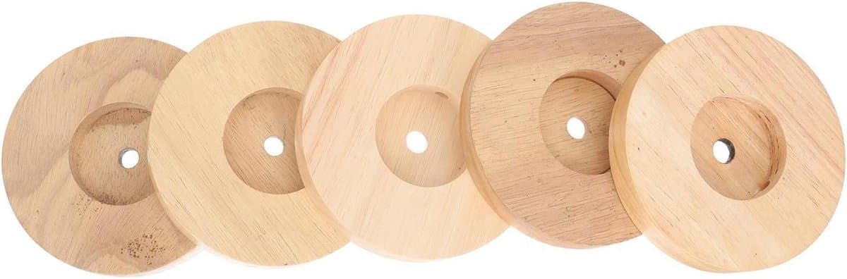 Houten Lampvoeten - Ronde Basis - Tafeldecoratie - Massief Hout - 5 Stuks 12cm - Khaki