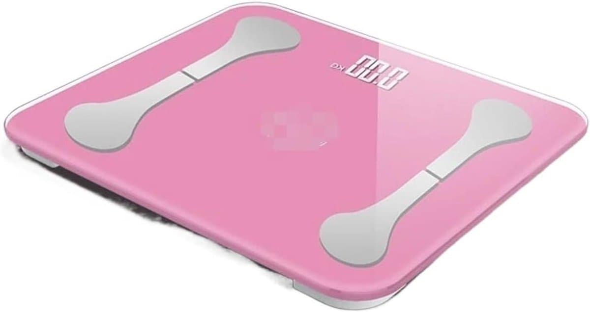 Digitale Personenweegschaal - Lichaamsanalyse Weegschaal - Gezondheid Monitoren - Gehard Glas Oppervlak - 30x26cm - Roze