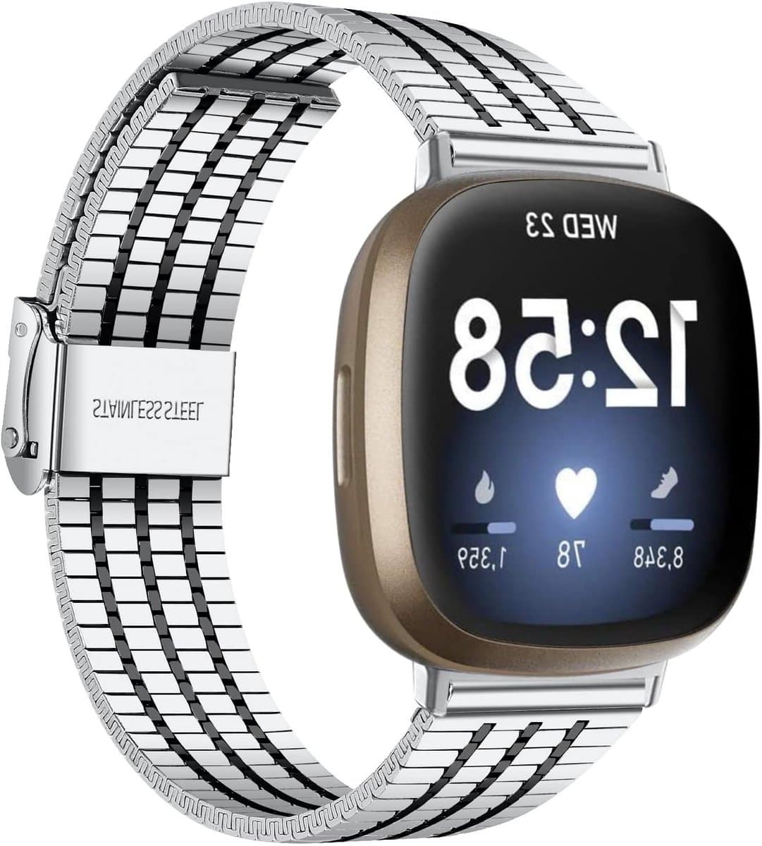 Stainless Steel Sport Armband voor Fitbit Sense 2 en Versa 4 - Verstelbare Metalen Vervangband voor Dames en Heren, Duurzaam en Stijlvol Design