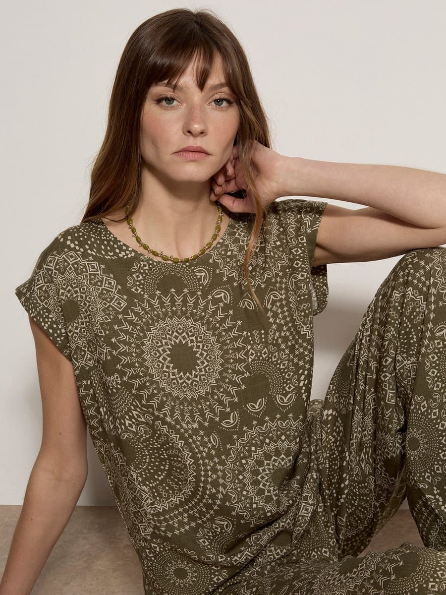 T-shirt met geweven caleidoscoopprint