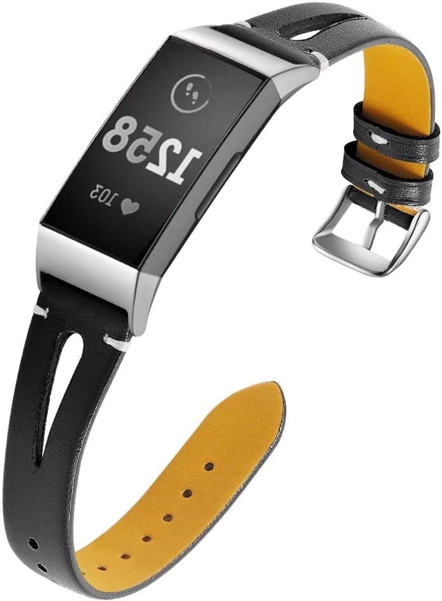 Leren Sportarmband voor Fitbit Charge 3 en 4 - Ademend, Slank en Comfortabel met Metalen Gesp - Vervangband voor Dames