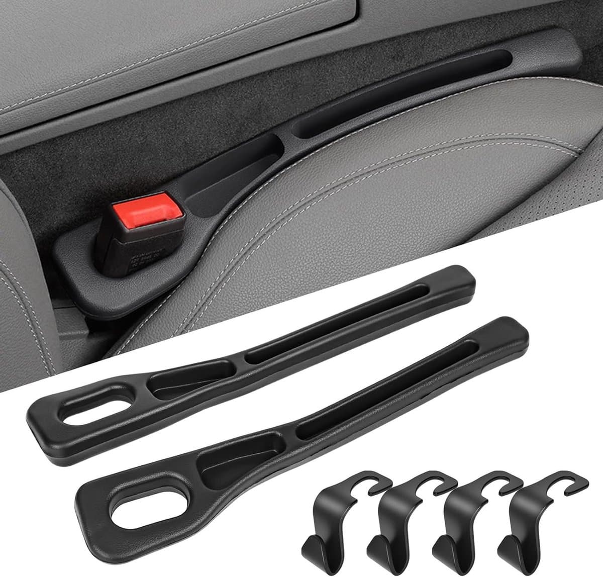 Hoofdsteunen en autohaken set van 6 stuks voor optimale auto-opberging en organisatie, zwart