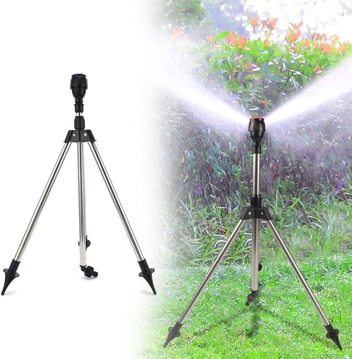 Tuinsproeier Statief - Automatische Irrigatie - Gazon Bewatering - 360 Graden Draaibaar - 56 cm Hoog - Zilver