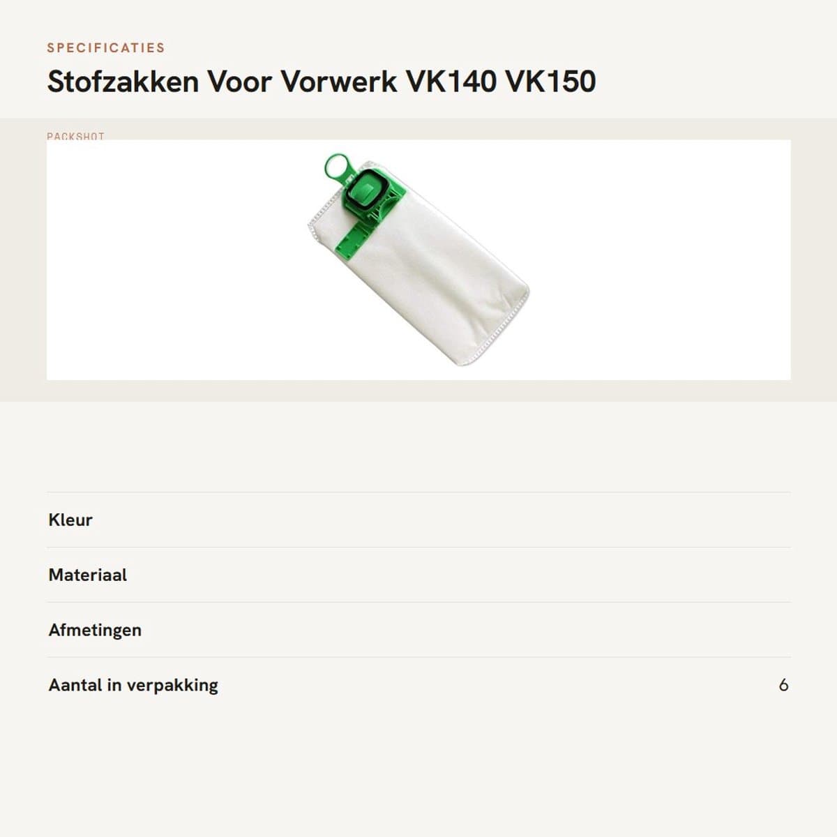 Dailygoods- Stofzakken 6 Stuks - Compatibel met Vorwerk VK140/VK150 - Fijne Stofdeeltjes Verwijderen - Levensduur Stofzuiger Garanderen - Eenvoudig Vervangen - Filterzakken