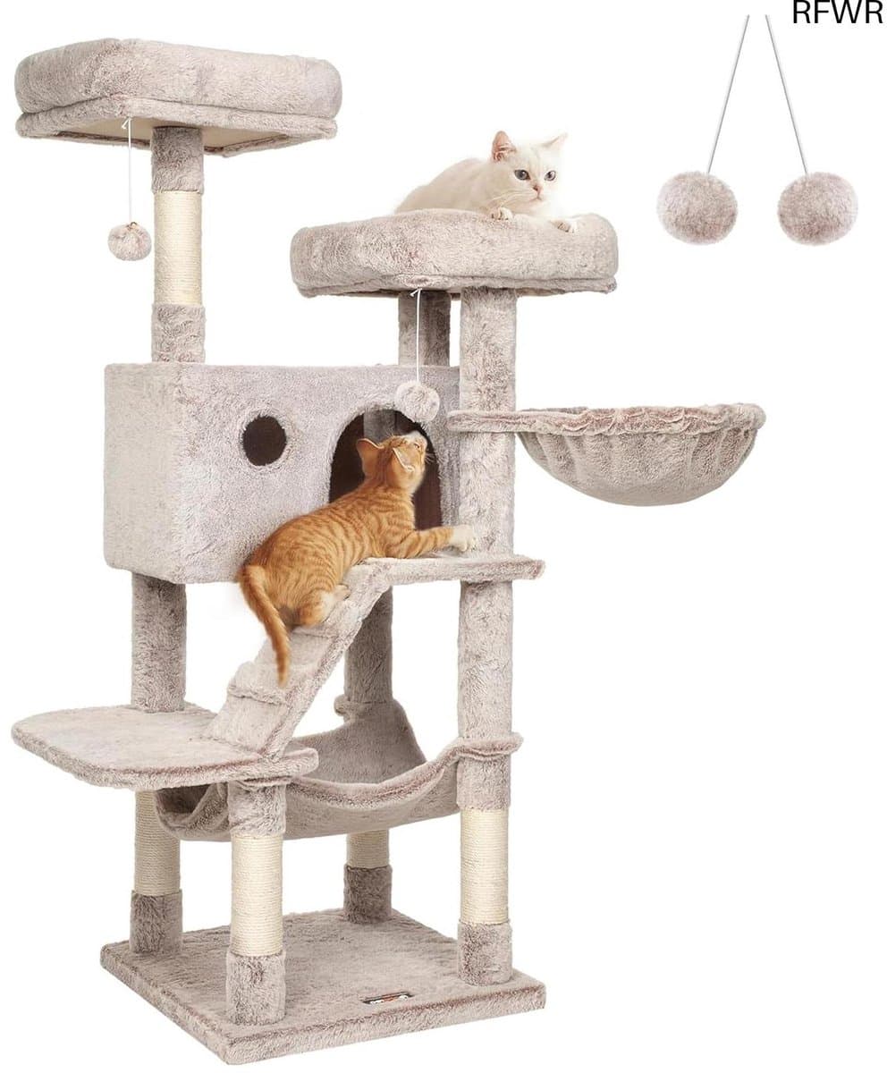 Kattenkrabpaal - Klimmeubel Speeltoestel - Spelen en Ontspannen - Verstevigd Onderstel - 135 cm Hoog - Ombre Bruin Wit