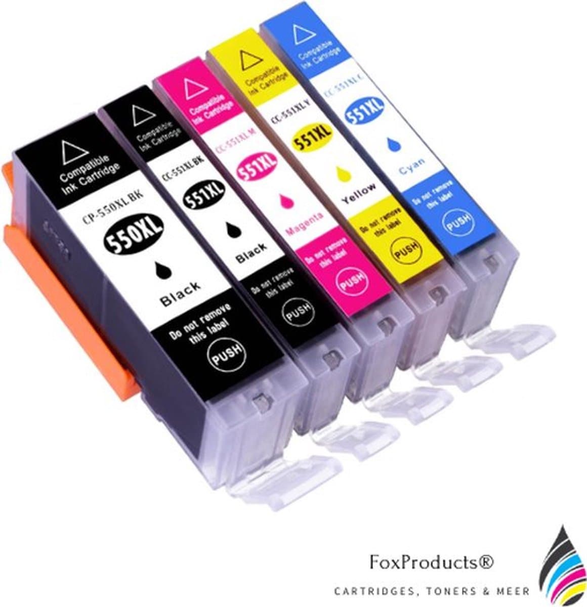 FoxProducts® PGI-550XL / CLI-551XL, 550xl / 551xl inktcartridge 5 stuks geschikt voor Canon Pixma IP7250, IP8750, IX6850, MG5450, MG5550, MG5600, MG5650, MG5655, MG6350, MG6450, MG6600, MG6650, MG7150, MG7550, MX720, MX925