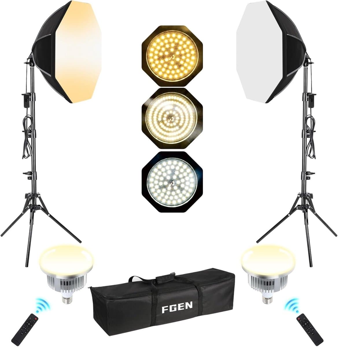Softbox Fotostudio - Octagonale softbox - Portretfotografie - Verstelbaar lichtstatief - 2 x 50 cm - Zwart