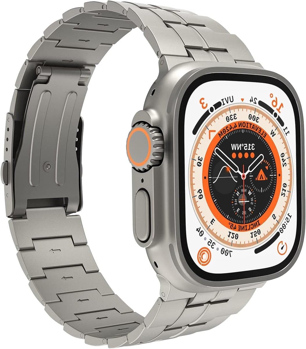 Premium Titanium Vervangband voor Apple Watch Ultra en Series 1-8, Geschikt voor 49 mm, 45 mm, 44 mm, 42 mm, Duurzaam en Stijlvol Design