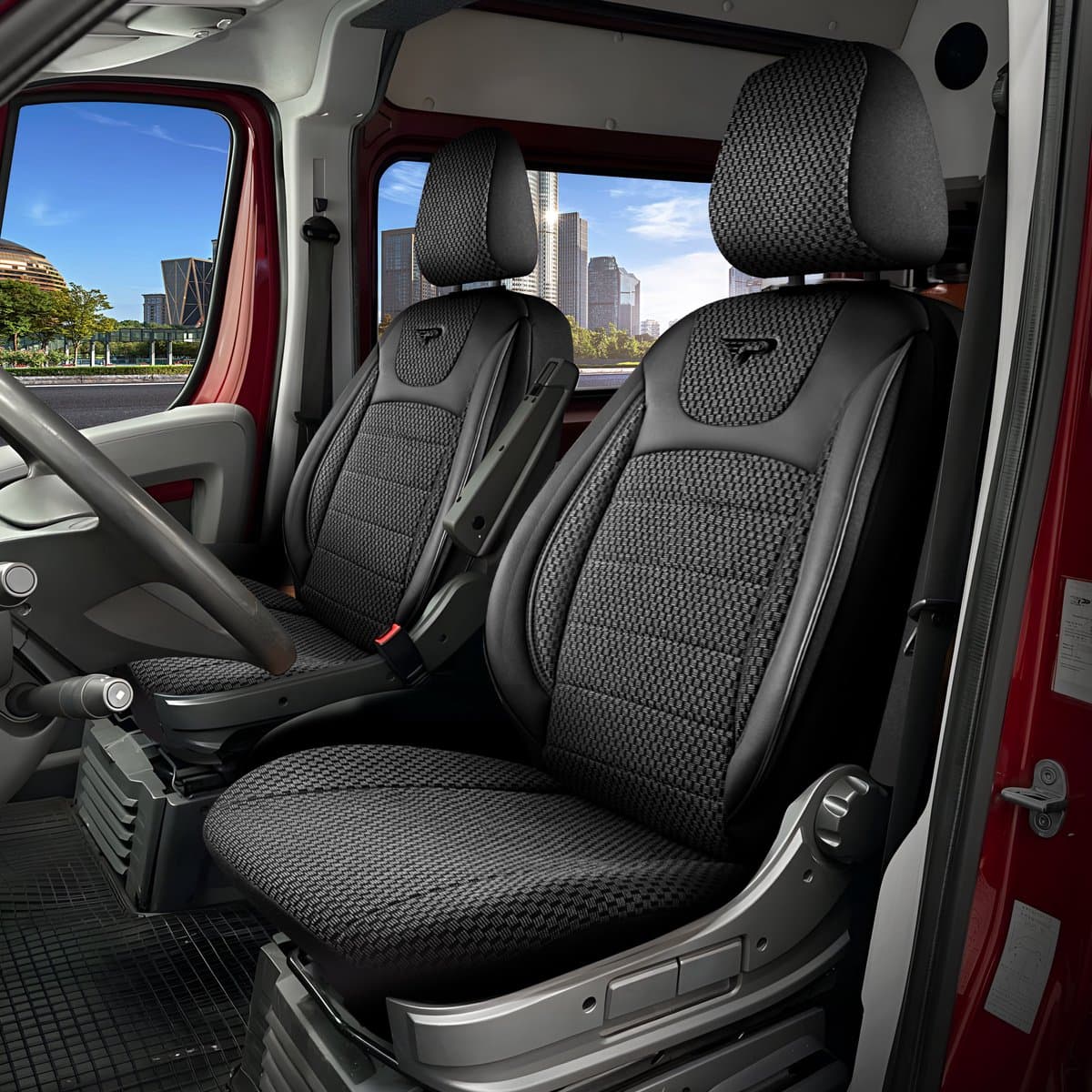 Stoelhoezen Ford E-Transit Courier 2023 - heden – Prestige Zwart – stoffen autostoelhoezen – praktische bescherming – perfecte pasvorm – slijtvast – eenvoudig te monteren – set voor Stoel/Stoel