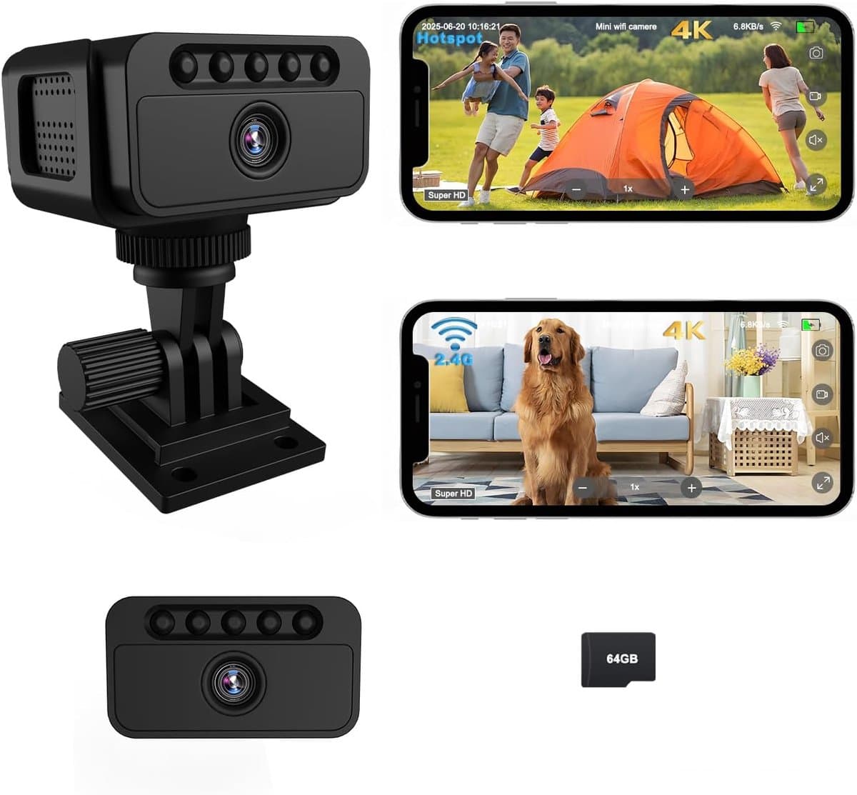 Mini Spy Camera 4K met Nachtzicht en 64GB Geheugen voor Binnen en Buiten