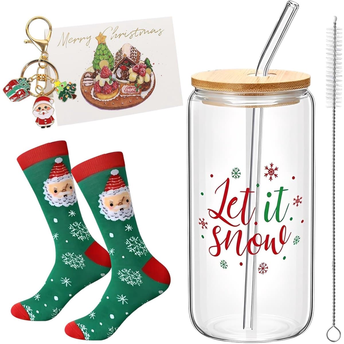 Dailygoods - Kerstglazen met Deksel en Rietje, 6 Stuks