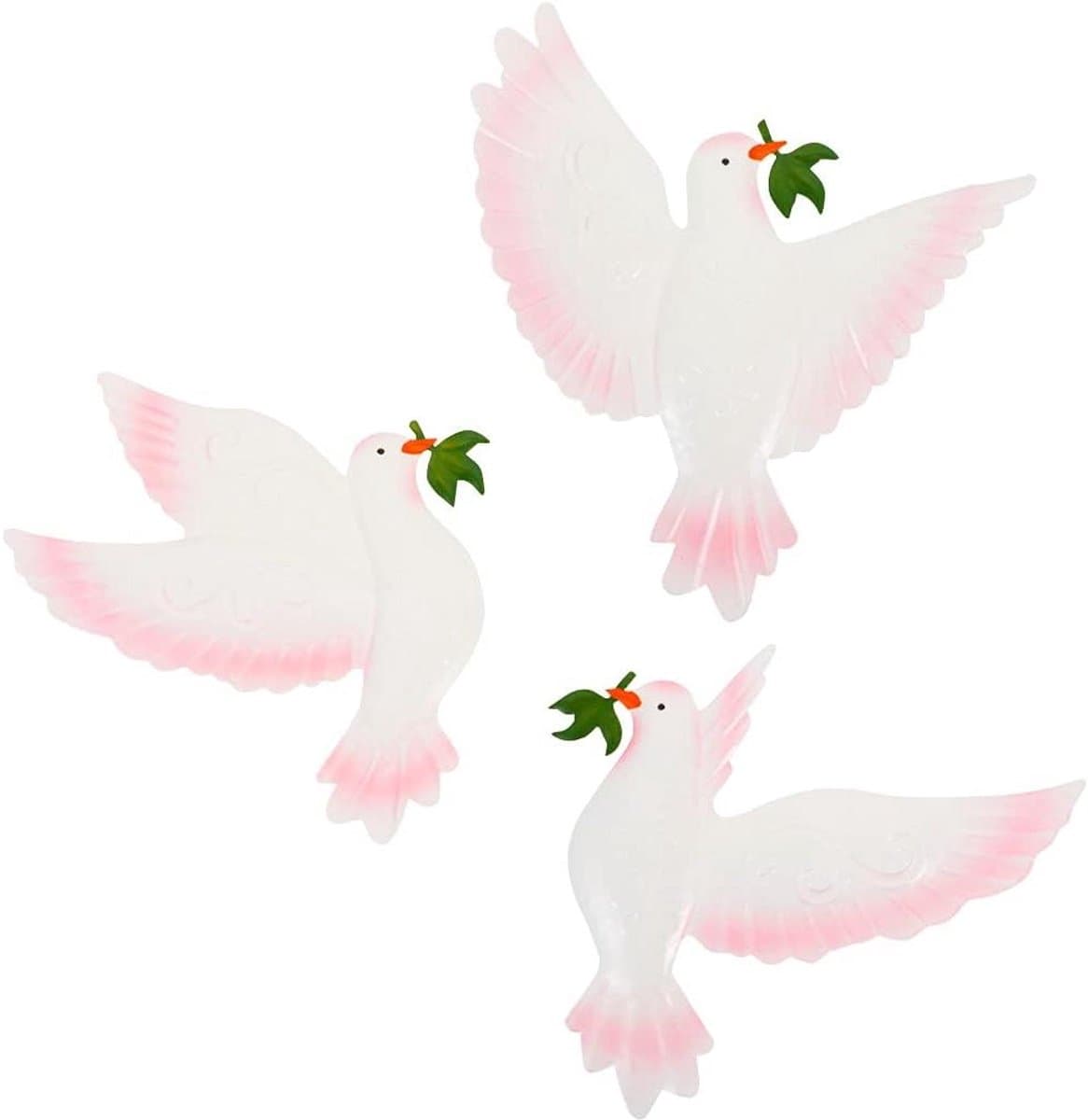 Muurdecoratie Duiven - Vogeldecoratie Metaal - Woonkamer Decor - Set van 3 Stuks - 9 inch - Wit