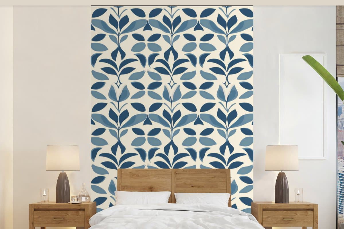 Behang - Fotobehang Flora - Modern - Blauw - Breedte 190 cm x hoogte 300 cm