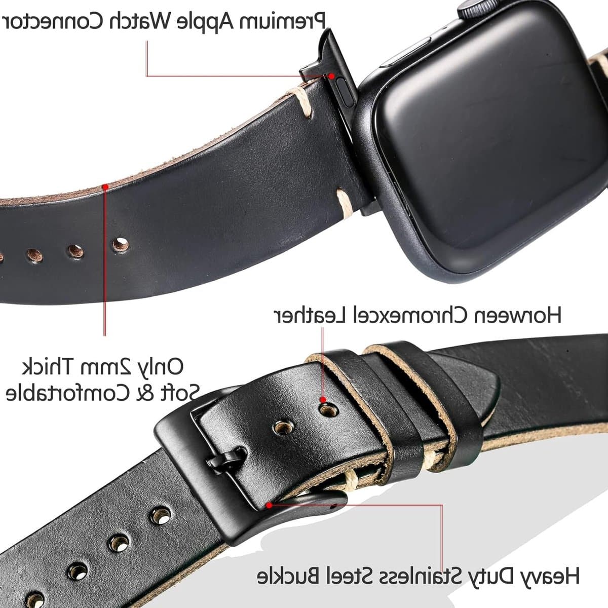 Leren Horlogeband voor Apple Watch - Vervangband voor Series 1 t/m 7, 38-45 mm, Duurzaam en Stijlvol