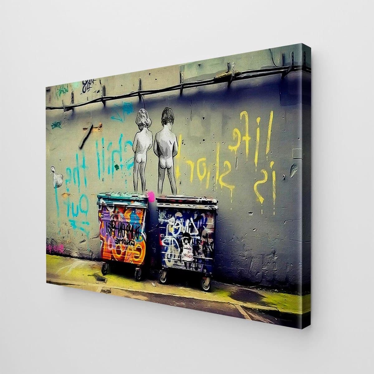 Giallobus - Schilderijen - Banksy - - Standaard canvas - 100x70-05 - Kinderen plassen - Klaar om op te hangen - Moderne schilderijen