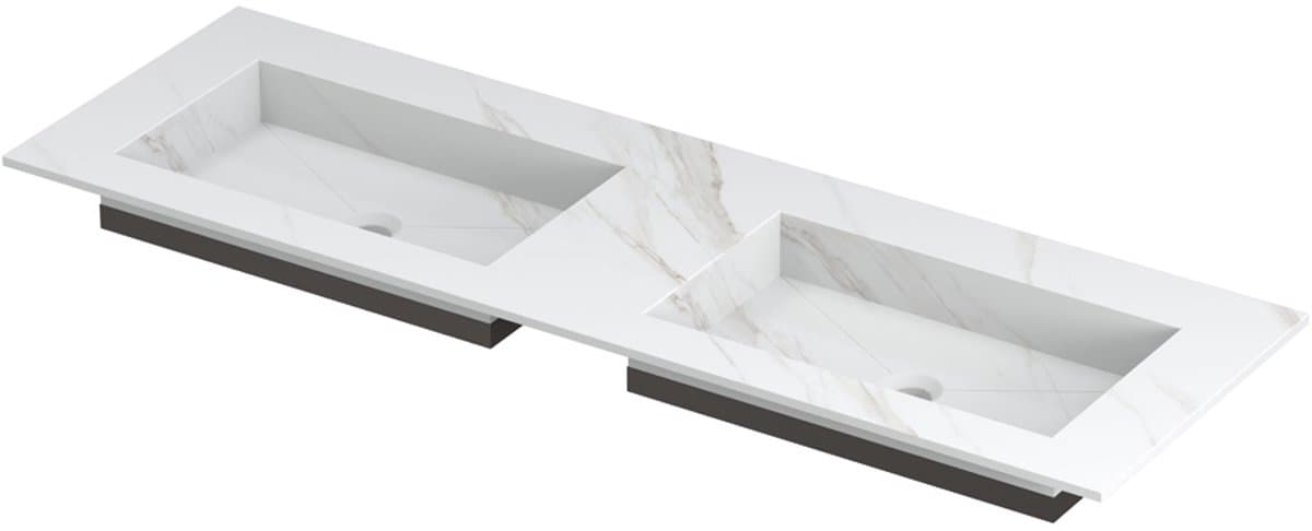 INK® Post wastafel in keramische slab met envelop bodem dubbele wasbak zonder kraangat 140x45x1cm, calacatta mat