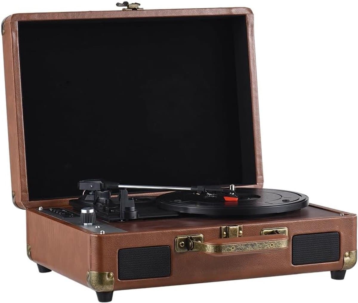 Retro Platenspeler met Draadloze 33 45 78 RPM Draaitafel voor USB en SD Kaart Afspelen, Ingebouwde Speakers en 3.5 Mm Audio Poort (Bruin)