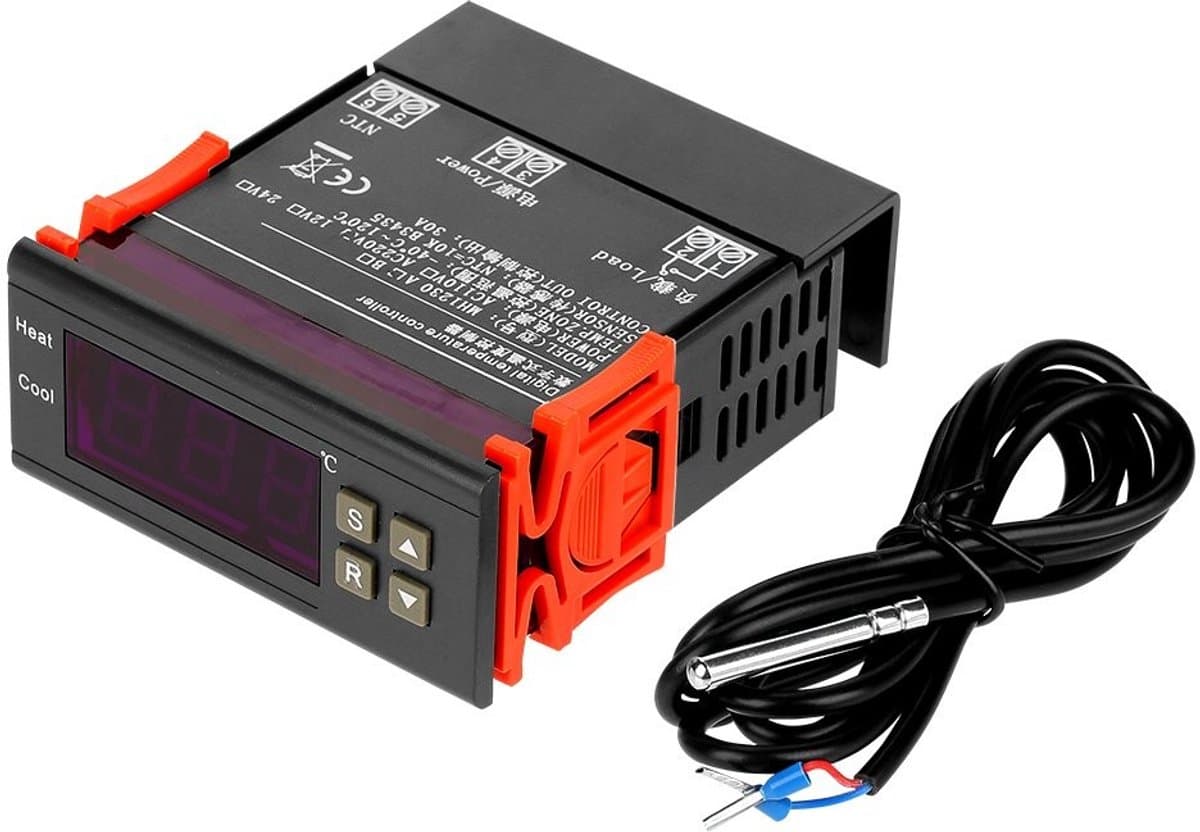 Shopcentral - Digitale Temperatuur Controller - Temperatuurregeling - Groot LED-display - Zwart - Temperatuurmonitor - Geschikt voor Koelkast en Vergi