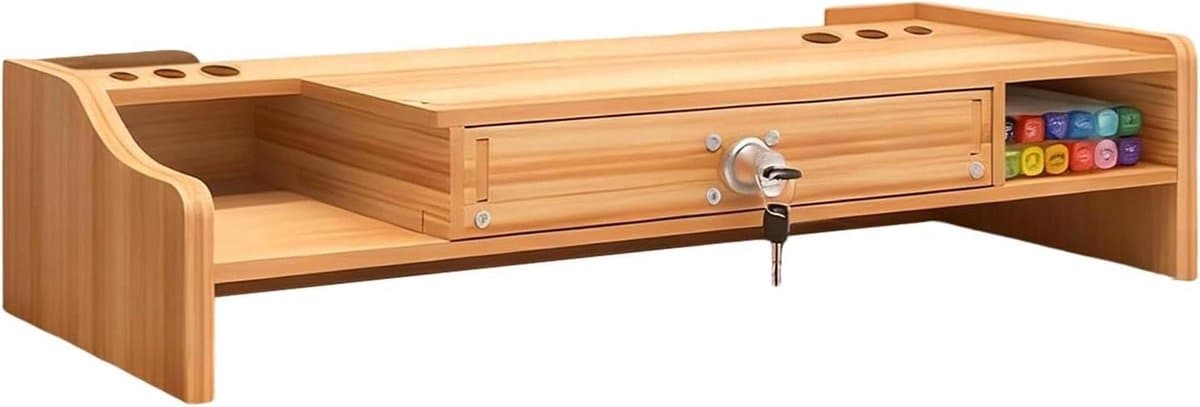 Monitor Verhoger Plank - Bureau Organizer - Bureau Organiseren - Met Lade - 48.8 x 20 x 10.5 cm - Houtkleur