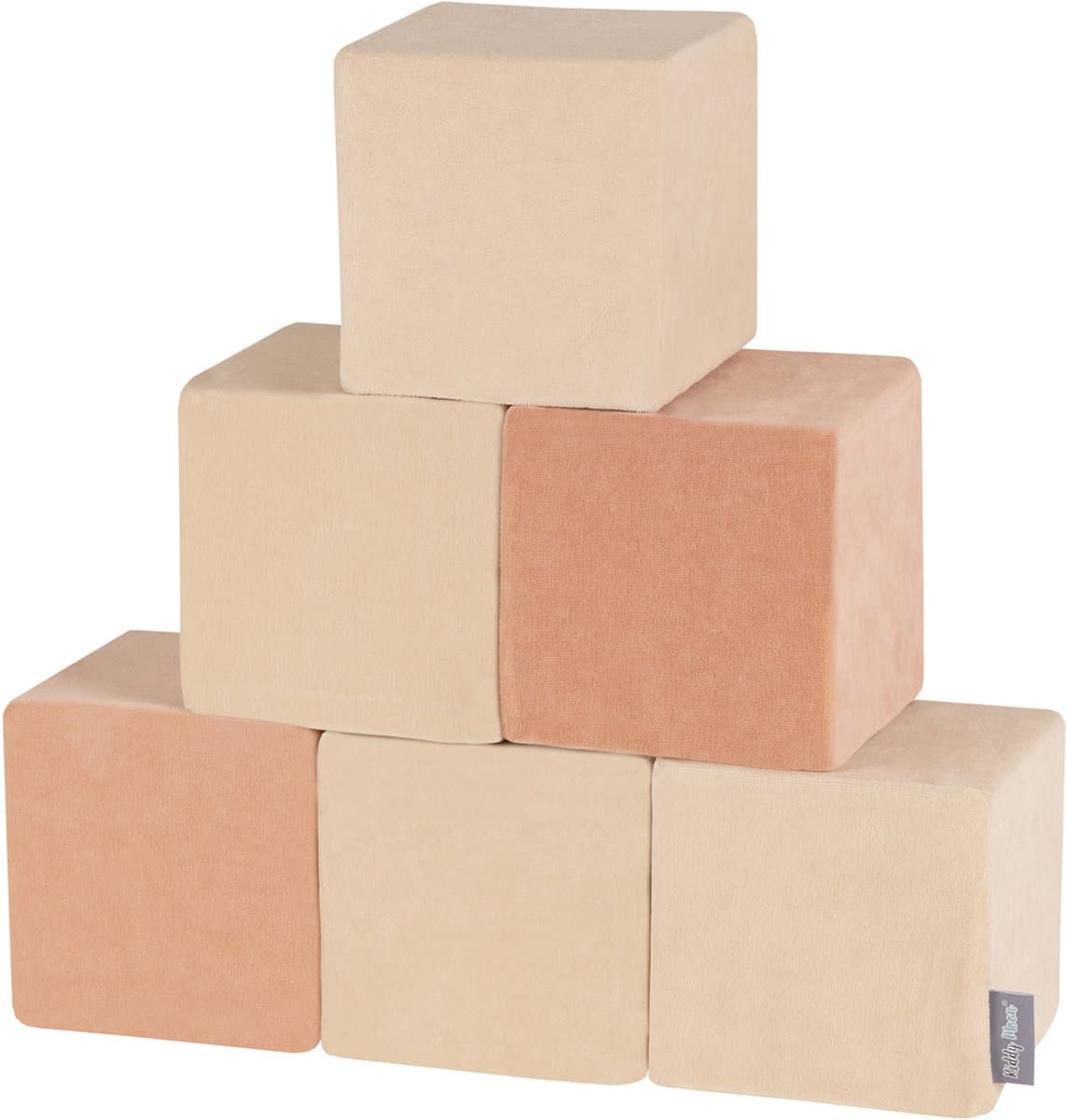 KiddyMoon Soft VELVET blokken 14cm blokjes: zand beige woestijn roze 6 Foam blokken speelgoed