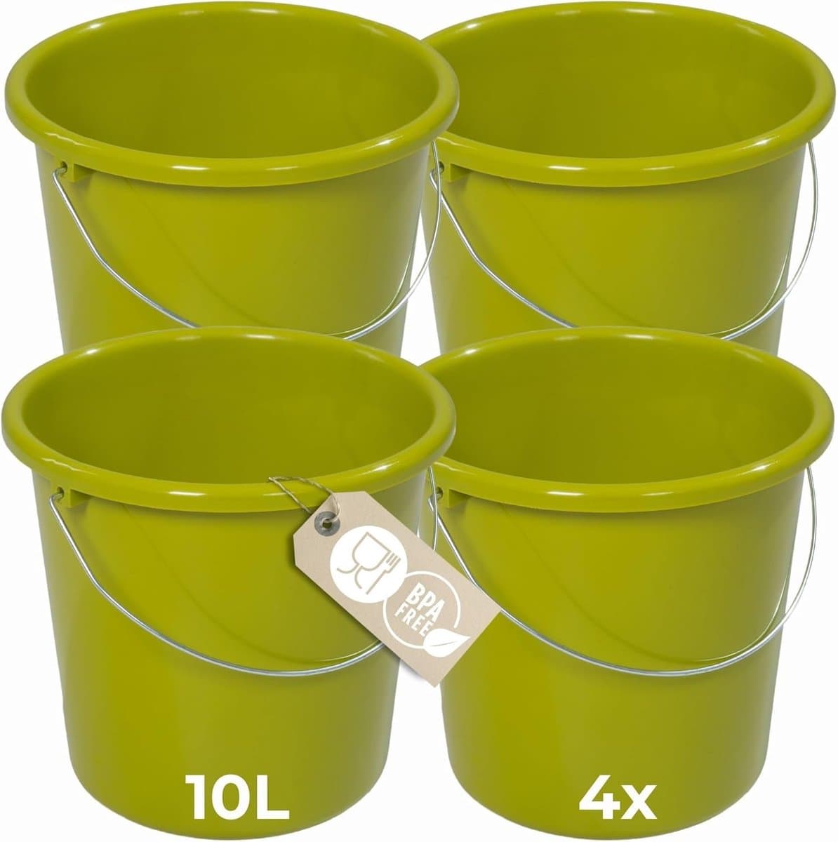 Novaliv 4 stuks emmer 10L groen met maatverdeling - schoonmaak emmer 10 liter? 28,5 cm Praktische alleskunner met schaalverdeling voor huishouden & tuin ideaal als huishoudemmer, wateremmer, dweilemmer, emmer