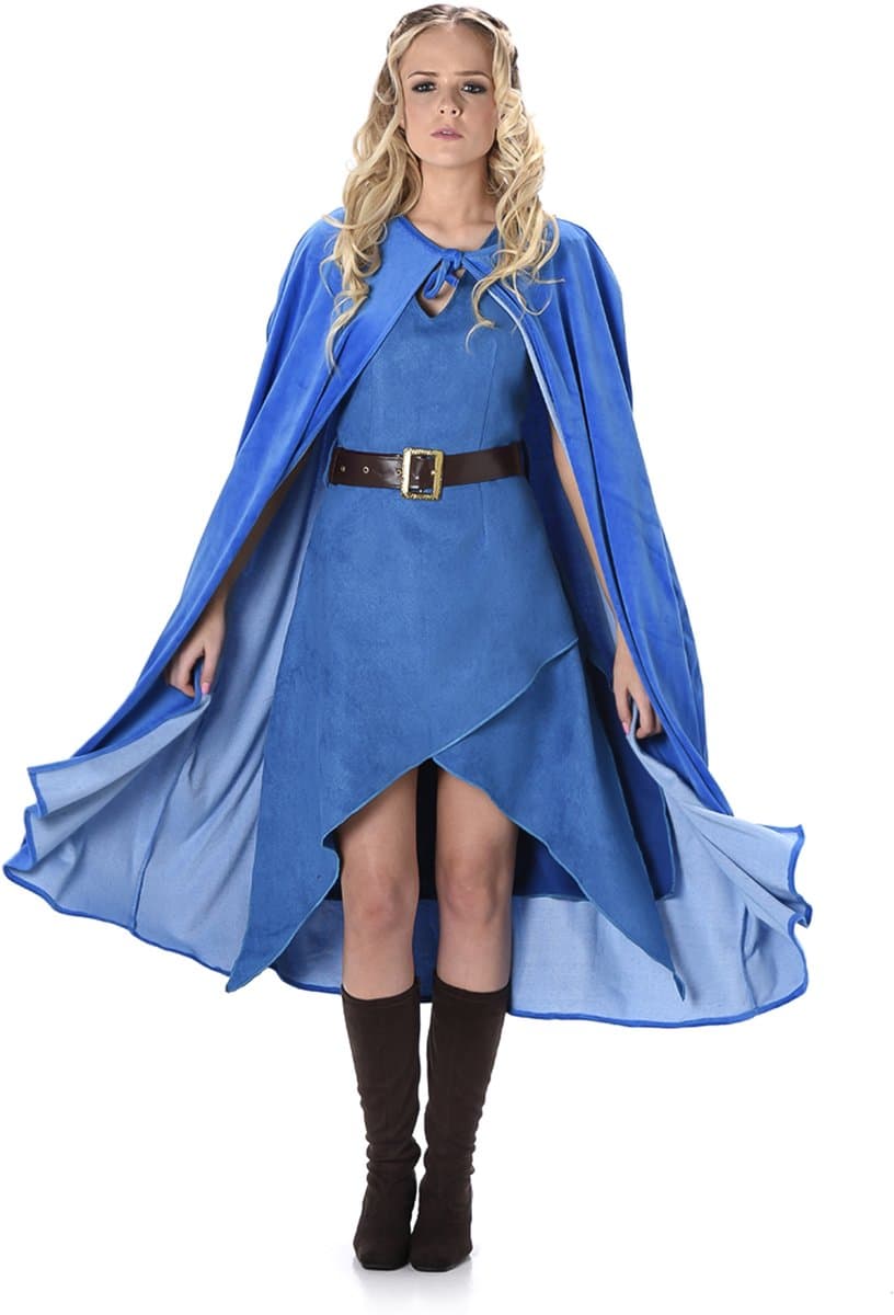 Karnival Costumes IJskoningin Kostuum Carnavalskleding Dames Verkleedkleding Carnaval - Polyester - Blauw - Maat XL - 3-Delig Jurk/Cape/Riem