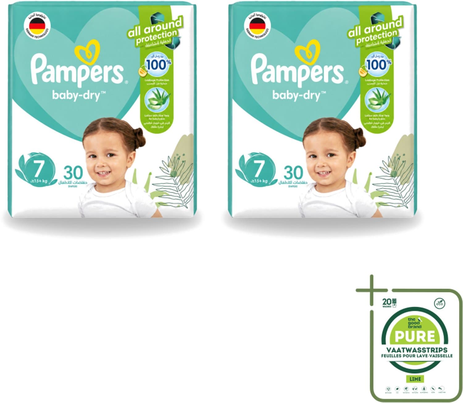 2 x Pampers – Luiers – Active Baby Dry Maat 7 – 30 Luiers - Grootverpakking - Vaatwasstrips - Luiers Voor Baby - Droge Luiers - Comfortabele Luiers - Langdurige Droogheid - Huidbescherming