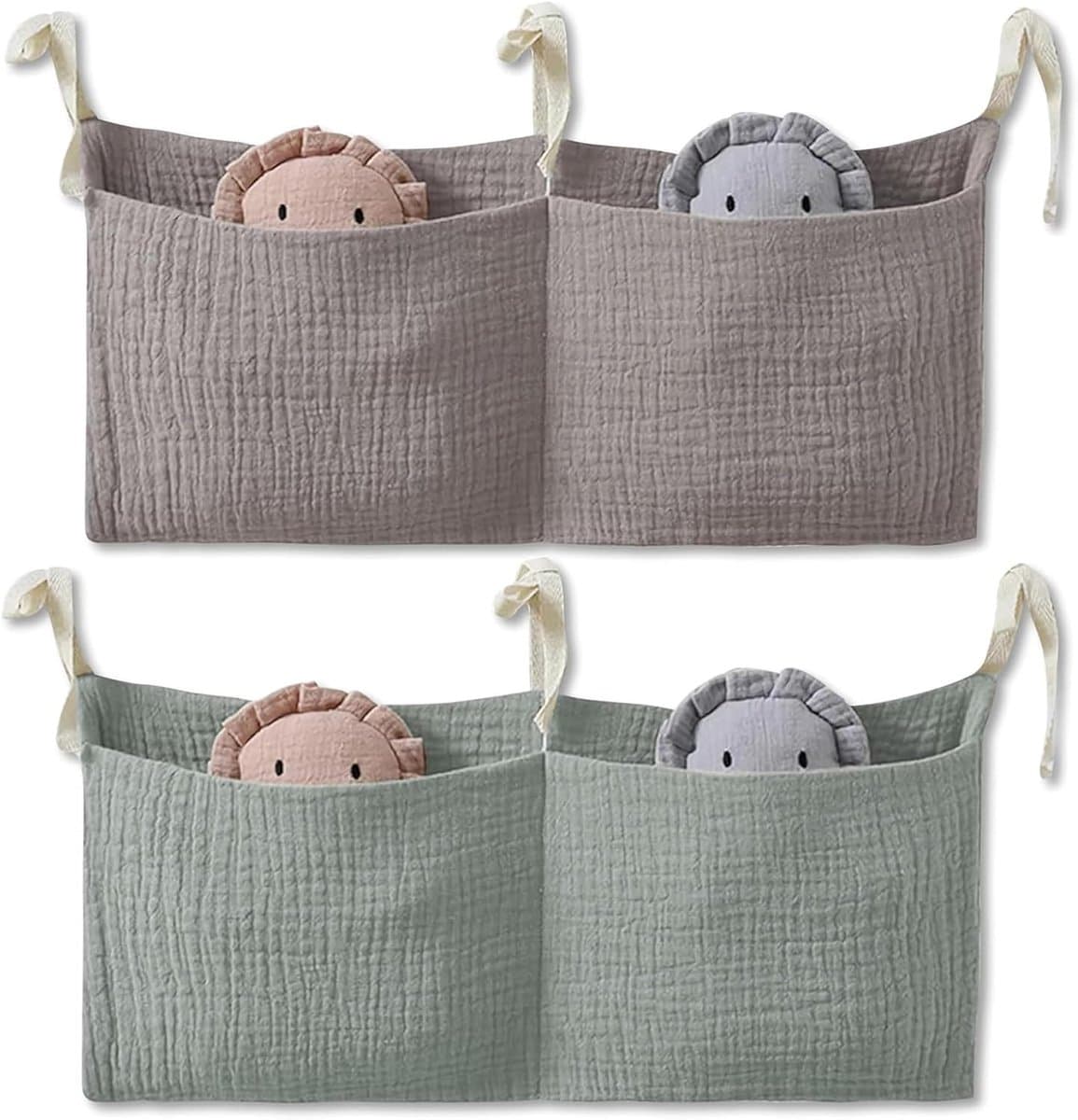 Babybedorganizer bevat 2 verstelbare opbergvakken om op te hangen, met 2 vakken, organizer voor kinderbedden voor het opbergen van luiers, kleding en speelgoed