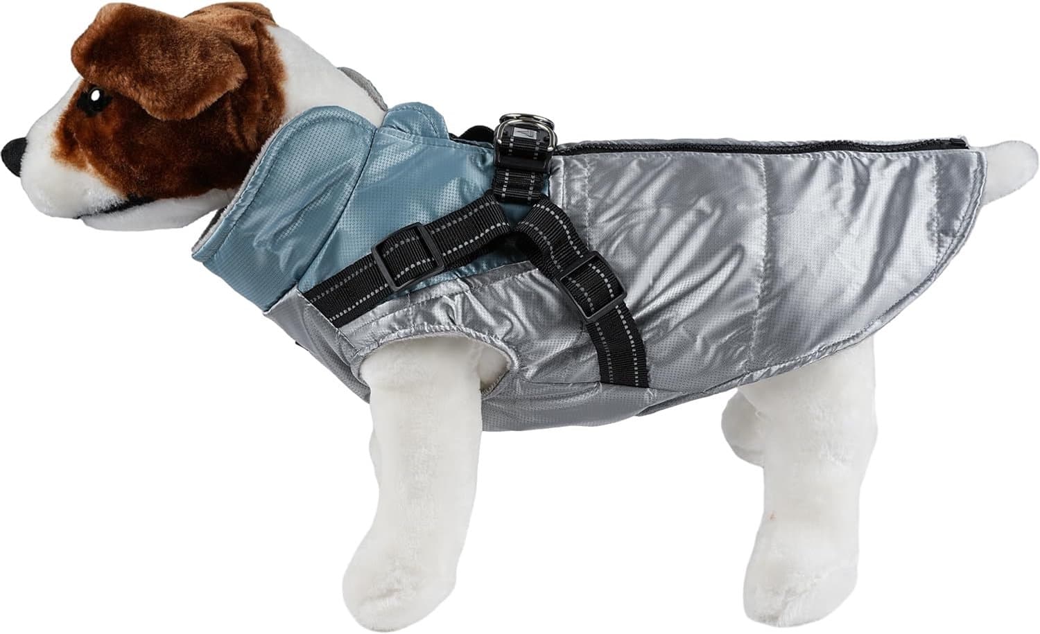Waterdichte jas voor honden met verstelbaar harnas, winddichte winterjas, ideaal voor kleine, middelgrote en grote huisdieren (zilver/blauw, maat 30 cm)