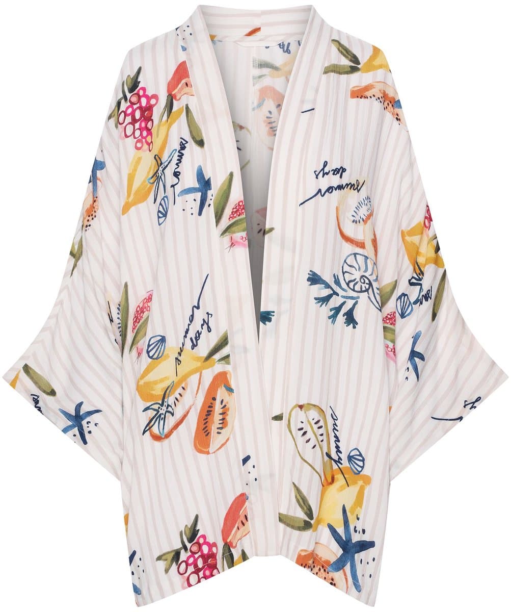 Esotiq Ritu - Damesbadjas - Kimonomodel - Viscose - Zandkleurige fruitprint