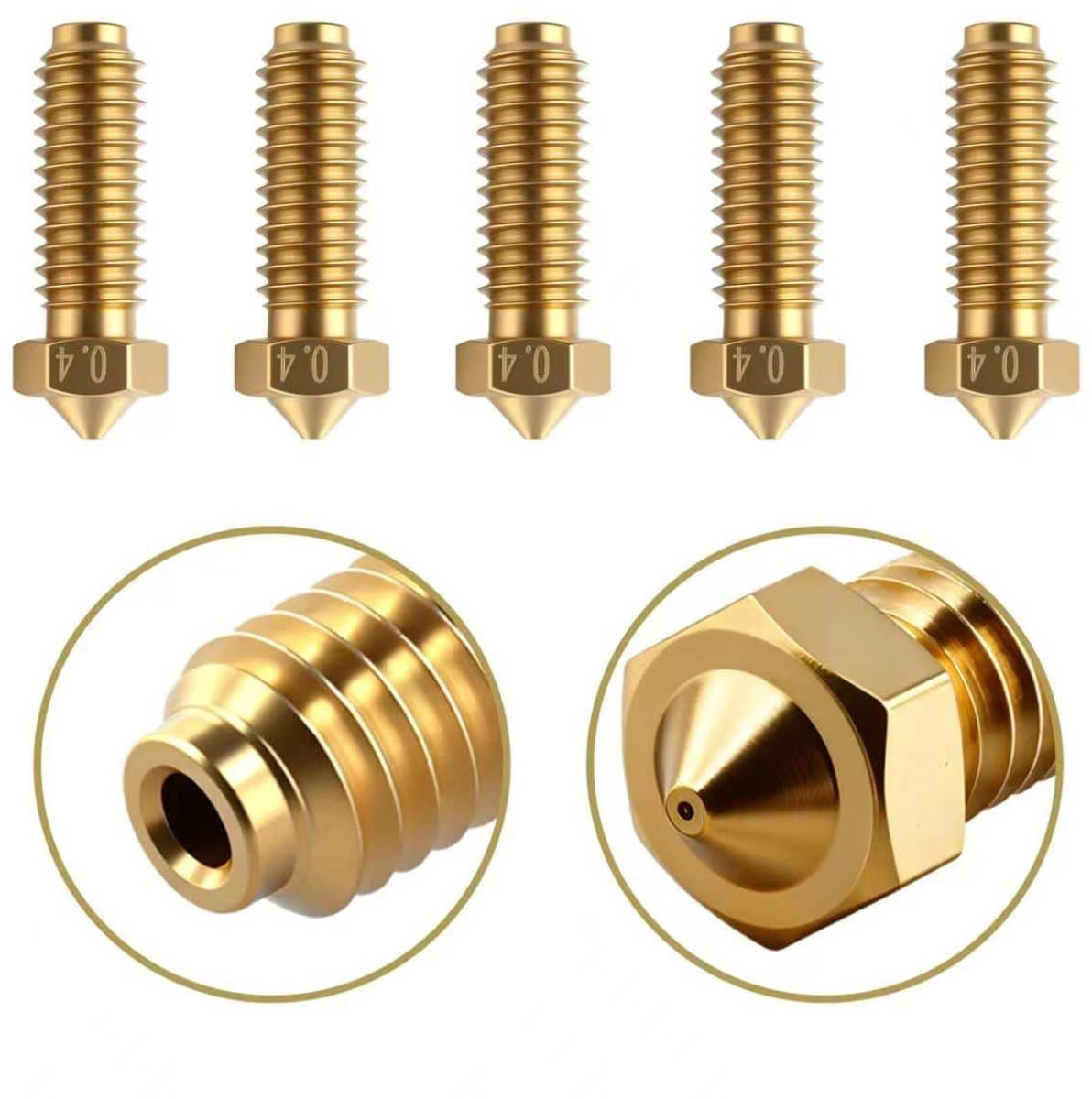 Set van 5 messing sproeiers 0,4 mm voor 3D-printer Anycubic Kobra 2 - compatibel met Kobra 2 Pro, Kobra 2 Plus, Kobra 2 Max en Kobra 2 Neo