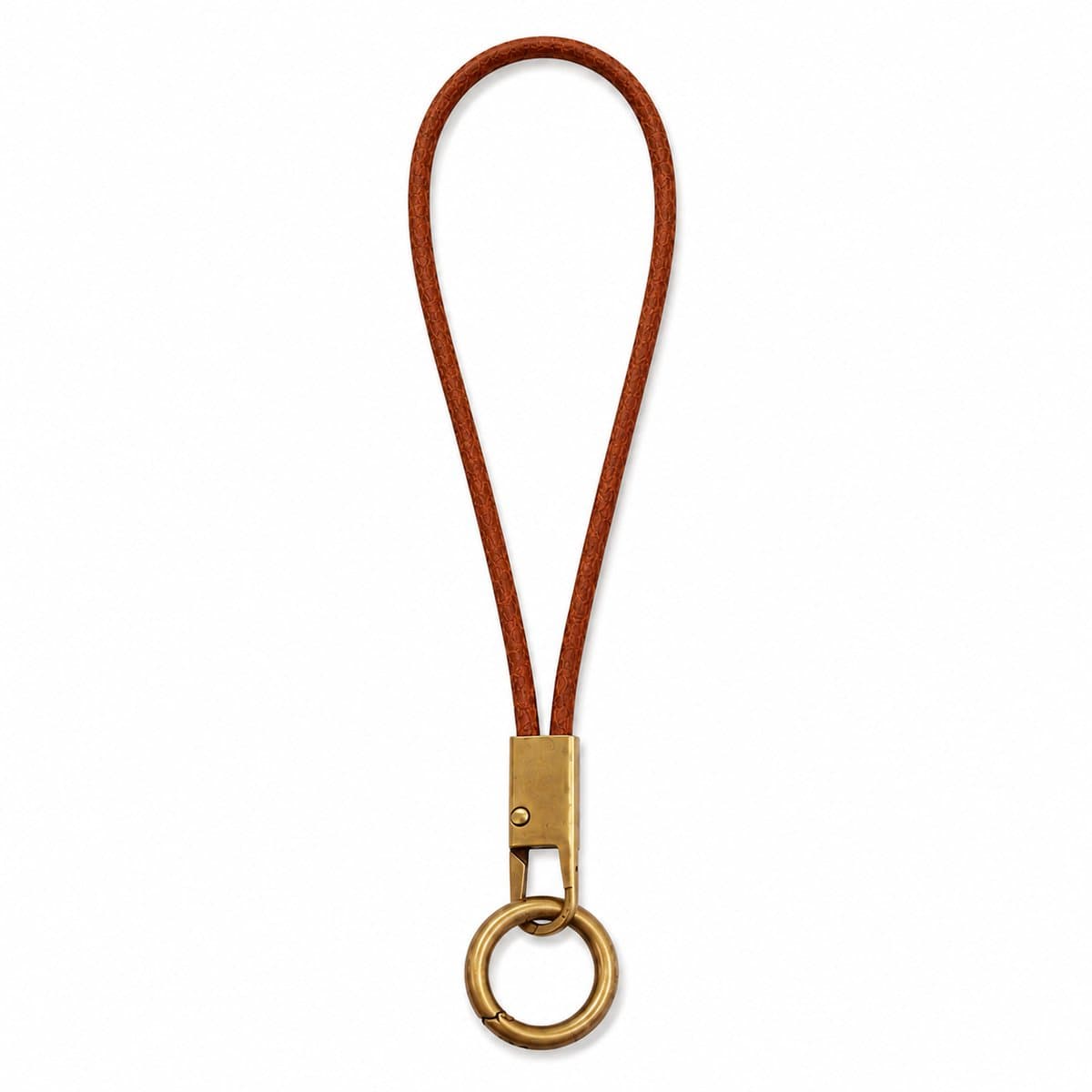 Travel Cords Keycord Kort – Lichtbruin Leer – Sleutelkoord met Karabijnhaak en Afneembare Ring – Mat Messing - 20 cm – Autosleutel & Sleutels