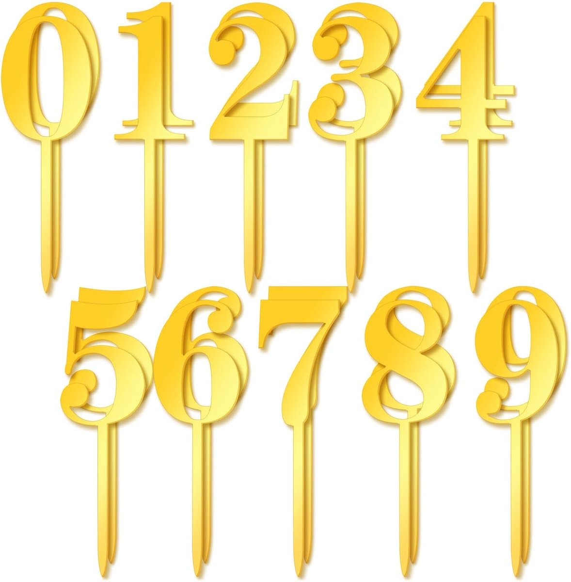 20 stuks cijfers 0-9 taarttopper, acryl taartdecoratie verjaardag nummer cake topper herbruikbare gouden taartdecoratie verjaardag voor verjaardagsfeesten huwelijksfeest