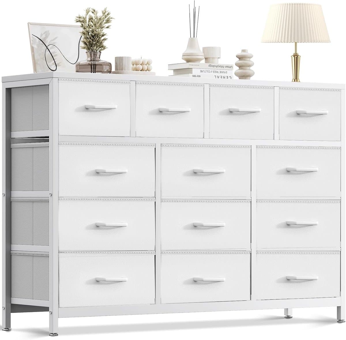 Grote commode met laden, met 13 stoffen laden (wit)