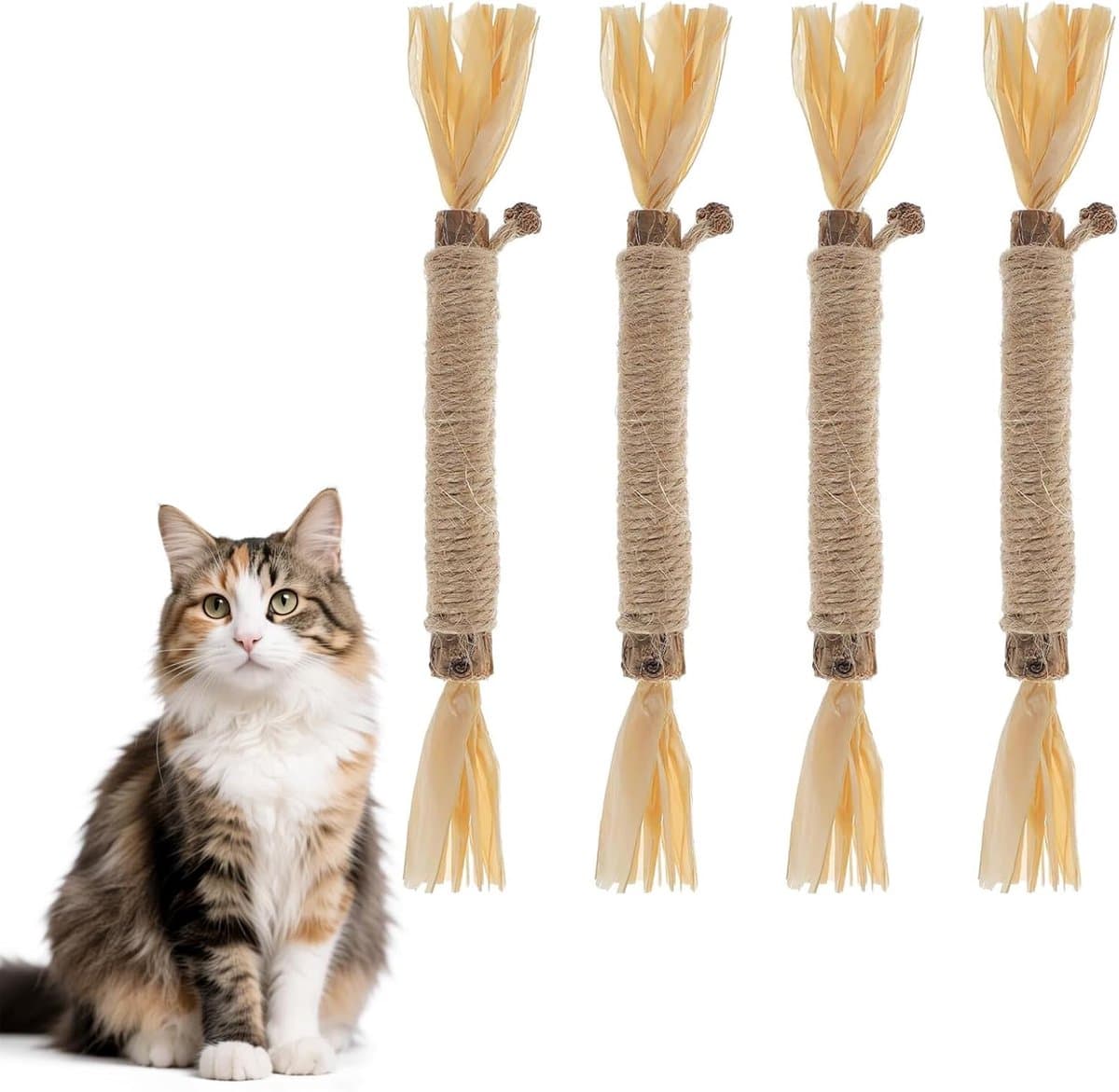 4 kattenstokjes, kattenspeelgoed, kattentandreinigingsspeelgoed, kattenstokjes voor binnen, elimineert slechte adem en tandsteen, matatabi voor katten
