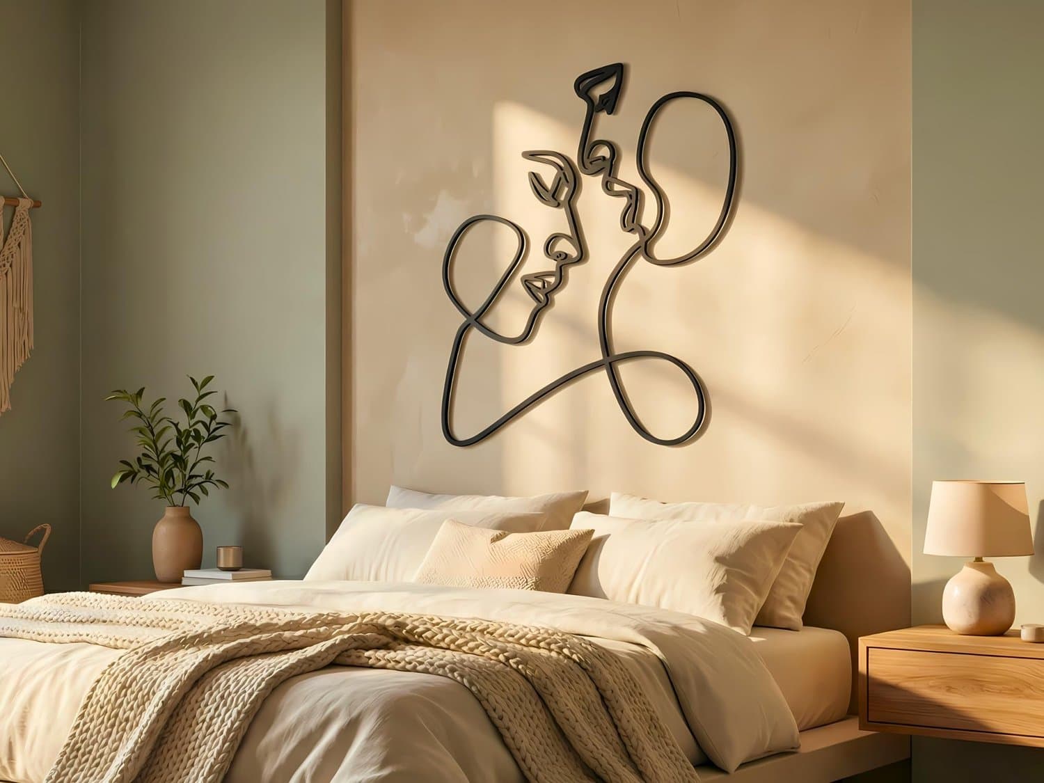 VAILLA Line Art Wanddecoratie Hout 3D – Muurkunst Slaapkamer Kantoor Hal – 100 x 120 cm