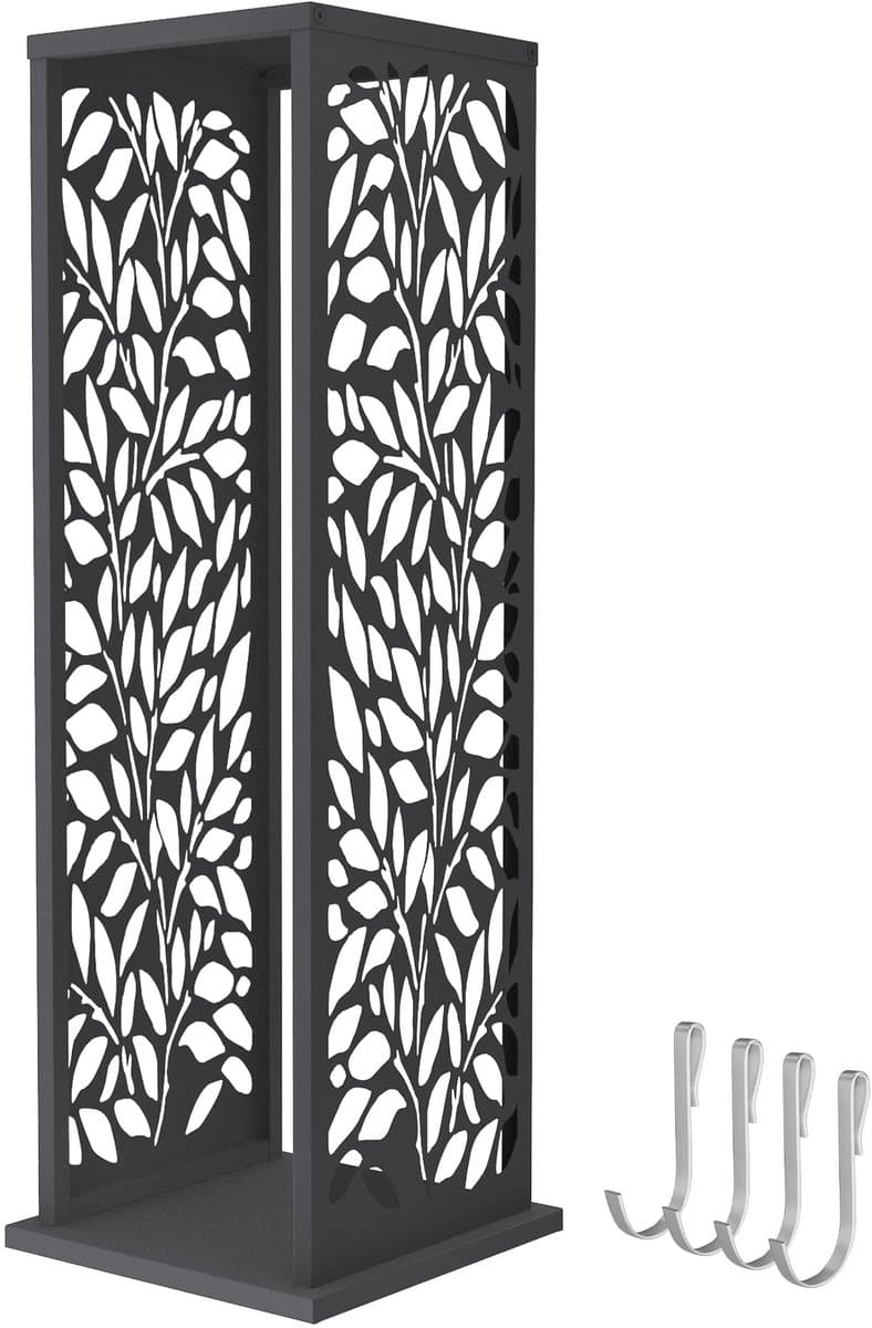 ML-Design Brandhoutrek metaal met 4 haken, haardhoutrek van gepoedercoat staal, stalen kachelhoutrek met verstelbare vloerbeschermers voor binnen en buiten, weerbestendig verzinkt staal, opslag voor haardhout en briketten, met decoratief bladmotief