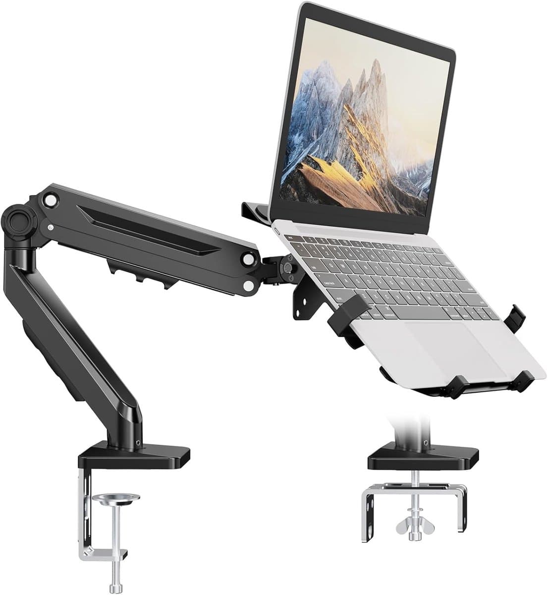 Verstelbare laptoparm voor notebooks tot 18 inch en monitoren tot 40 inch, ideaal voor ergonomisch werken en ruimtebesparing