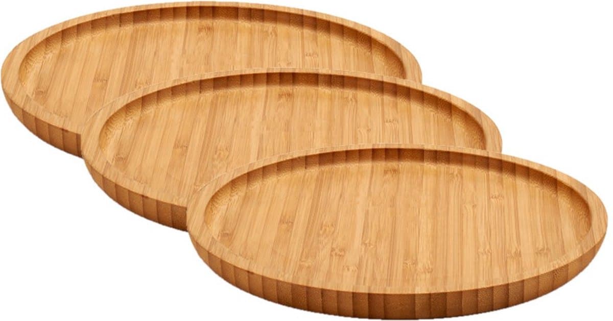 Kinvara Broodplank/serveerplank/hamplank - 4x stuks - bamboe hout - rond - 20 cm - hapjes plank