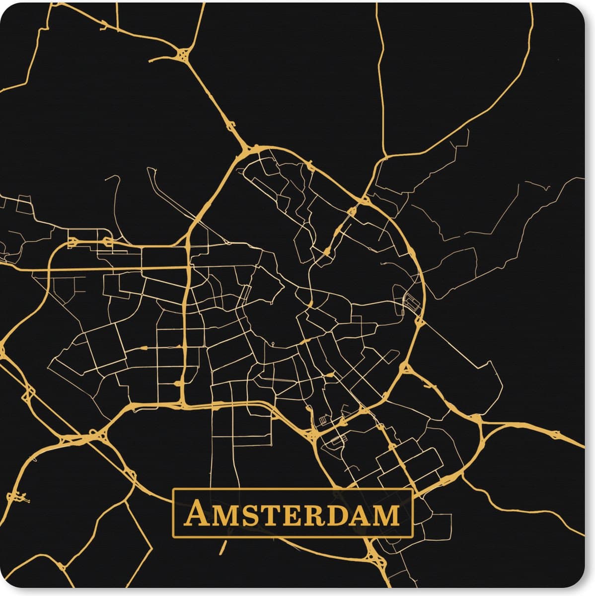 Muismat XXL 60x60 cm - Bureau onderlegger - Bureau mat Kaart - Amsterdam - Luxe - Goud - Zwart - Bureaumat - Gaming mousepad xl - Bureaulegger groot - Computer deskmat