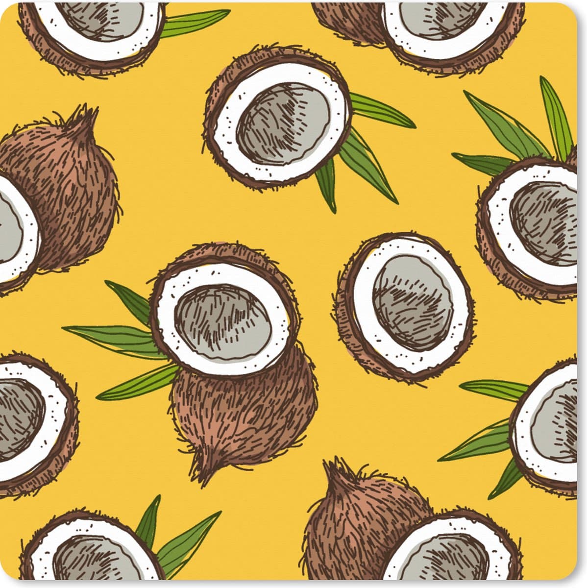 Muismat XXL 40x40 cm - Bureau onderlegger - Bureau mat Kokosnoot - Hawaii - Tropisch - Bladeren - Design - Bureaumat - Gaming mousepad xl - Bureaulegger groot - Computer deskmat