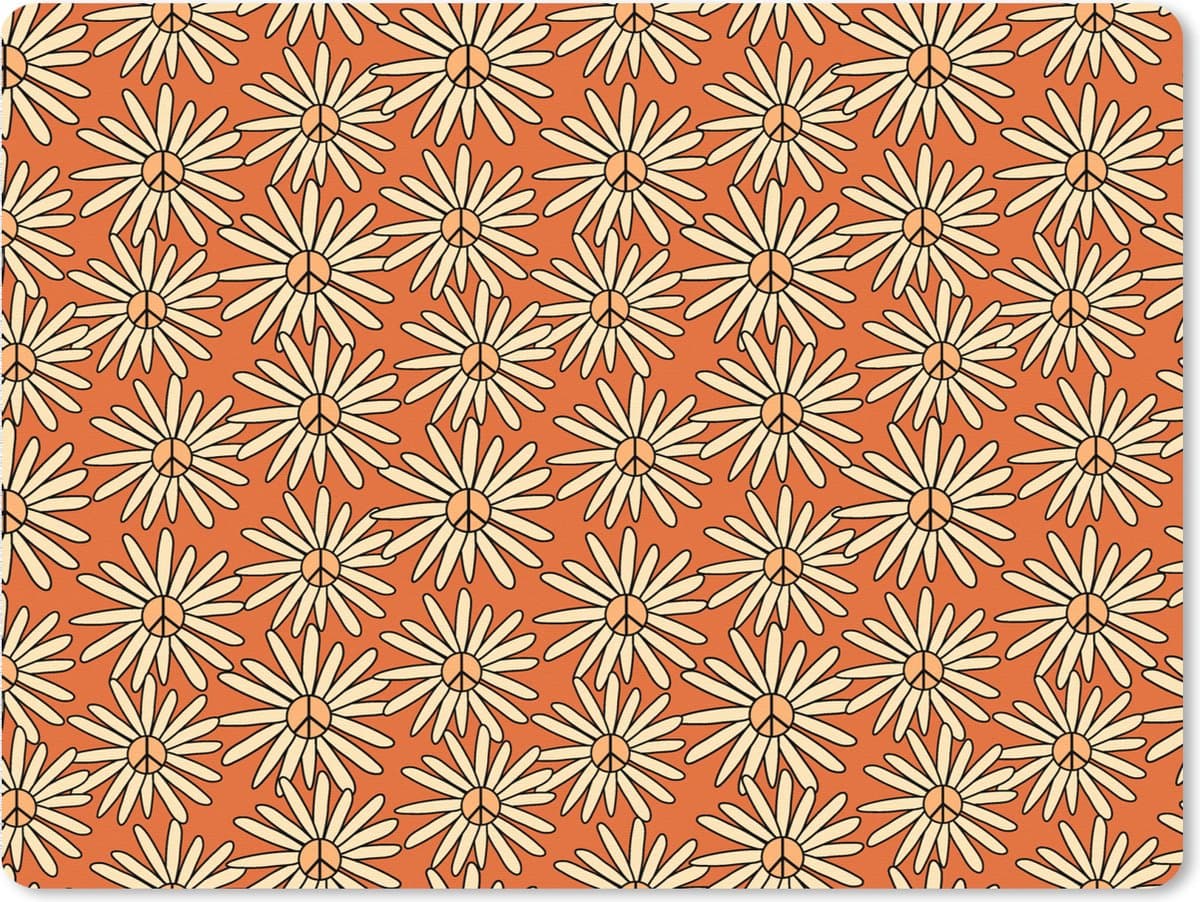Muismat XXL 80x60 cm - Bureau onderlegger - Bureau mat Patronen - Vintage - Bloem - Oranje - Bureaumat - Gaming mousepad xl - Bureaulegger groot - Computer deskmat