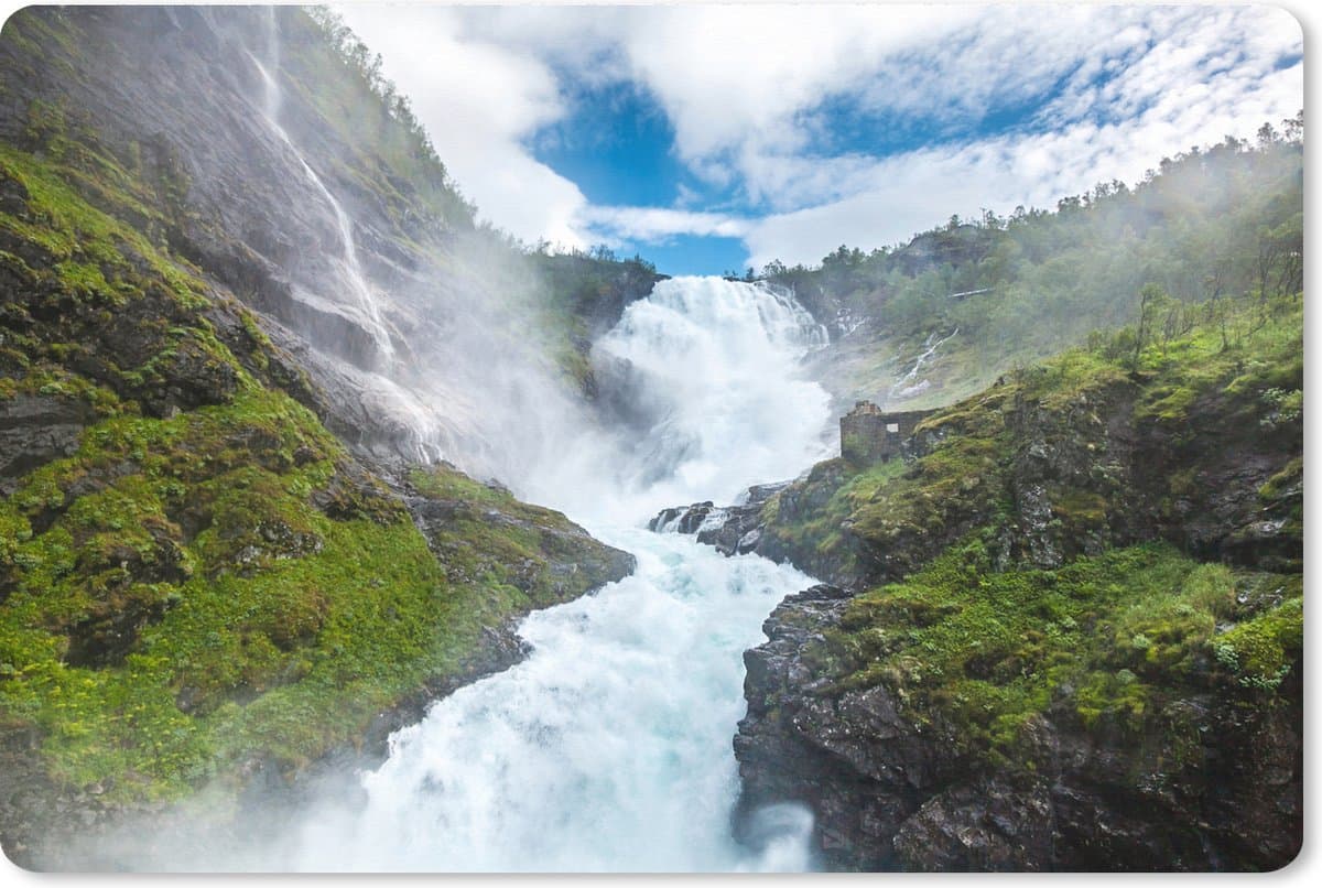 Muismat XXL 90x60 cm - Bureau onderlegger - Bureau mat Kjosfossen waterval foto - Bureaumat - Gaming mousepad xl - Bureaulegger groot - Computer deskmat