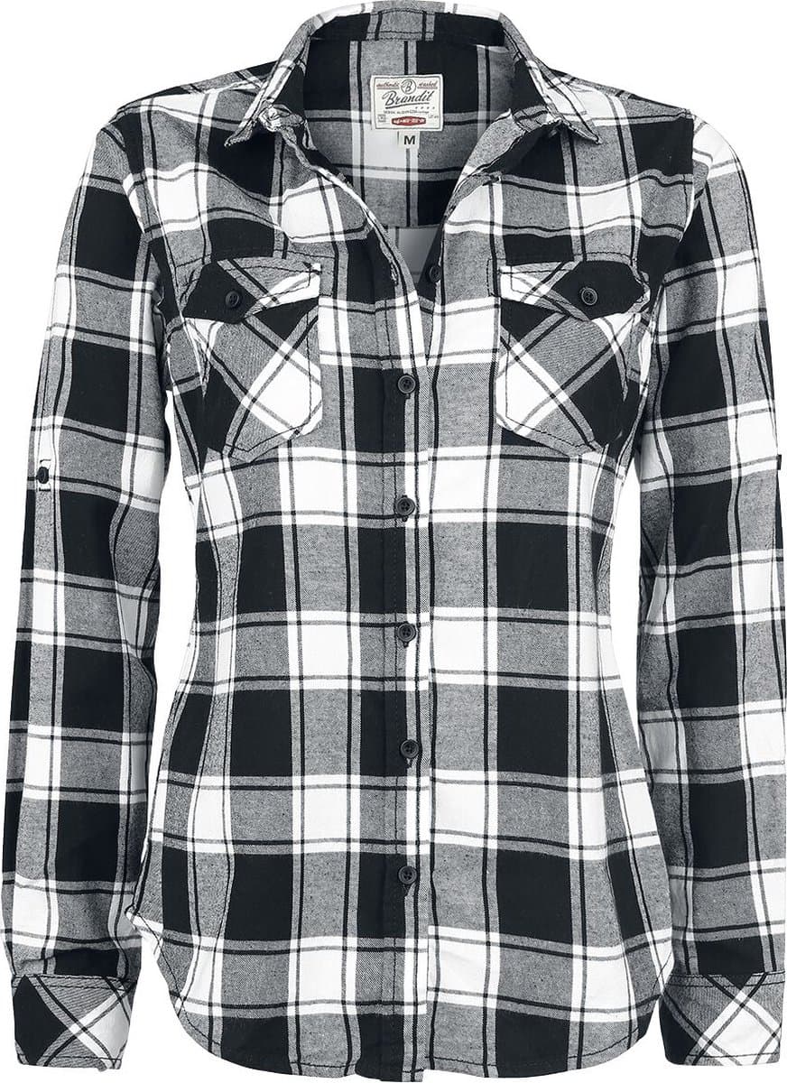 Brandit Amy Flannel Checkshirt Dames Flanellen overhemd - zwart/wit - 4XL