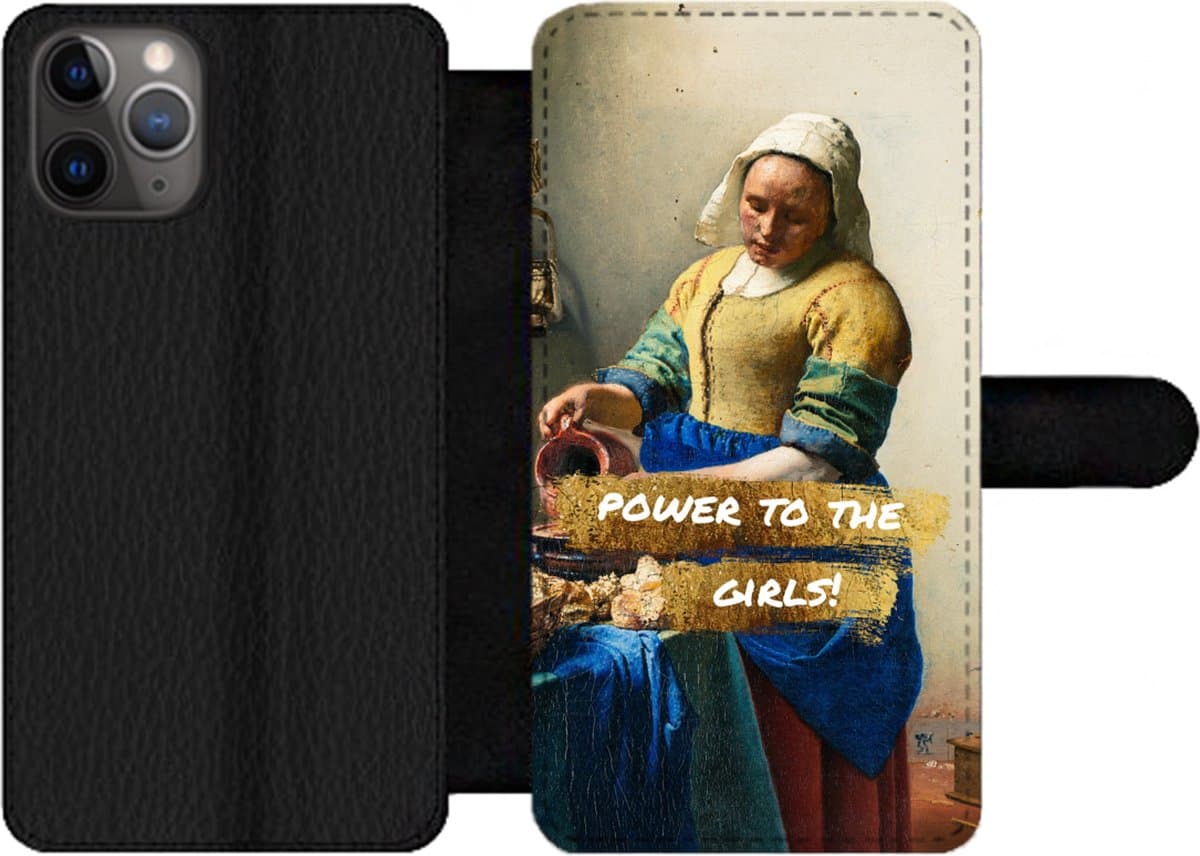 Telefoonhoesje Geschikt voor iPhone 11 Pro telefoonhoesje - Melkmeisje - Goud - Quotes - Schilderij - Oude meesters - Met vakjes - Wallet case met magneetsluiting